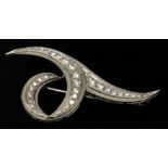An 18ct white gold 1950's style double frond leaf brooch set with 36 graduated stones.