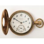 An Elgin half hunter gold plated keyless pocket watch,