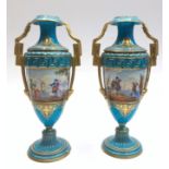 A pair of fine but extensively damaged 'Sevres' porcelain jewelled vases, 19th century,