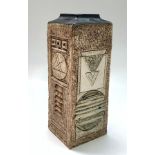 A Troika tall square section shouldered vase with a decorator's monogram of Annette Walters,