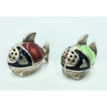 A pair of Norwegian enamelled silver salts in the form of fish,