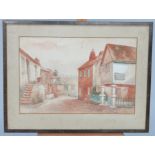 A T H Victor watercolour of Mousehole, showing the Keigwin Arms, signed, 27cm X 40cm.