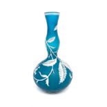 An English cameo glass vase, 19th century, of double gourd shape, decorated with leaves,