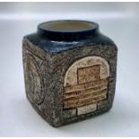 A Troika cube jar with rounded shoulder, decorator's monogram of Avril Bennett, height 9 cm.