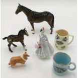A Royal Doulton figure of Midinette HN 2090, a Beswick foal and a collie,