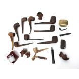 Old tobacco pipes including one carved as the head of Napoleon etc.