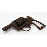 A WWI Canadian issue Webley pistol in battlefield relic condition, total length 22cm.