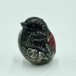 A Sampson Mordan & Co Ltd novelty silver pin cushion in the form of a hatching chick, Chester 1918.