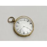 A key wind 19th century enamelled and diamond set fob watch with open face,