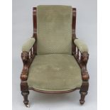 A Victorian mahogany upholstered library armchair,