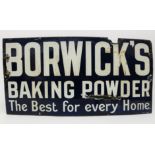 A Borwick's baking powder enamel advertising sign, white letters on a blue ground, by Willings,