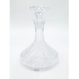 A ship's glass decanter and stopper, with hobnail cut panels, height 25cm,