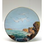 A fine Royal Worcester porcelain plaque, decorated with a coastal scene and seagulls,