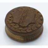 A Mulberry wood cylindrical box and cover made by Thomas Sharp of Stratford on Avon,