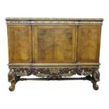 A walnut crossbanded and gilt side cabinet, early 20th century,