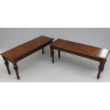 A pair of 19th century oak window seats each with acanthus carved turned baluster legs and husk