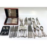 Kings pattern EPNS cutlery and other cutlery including a set of engraved fish knives and forks