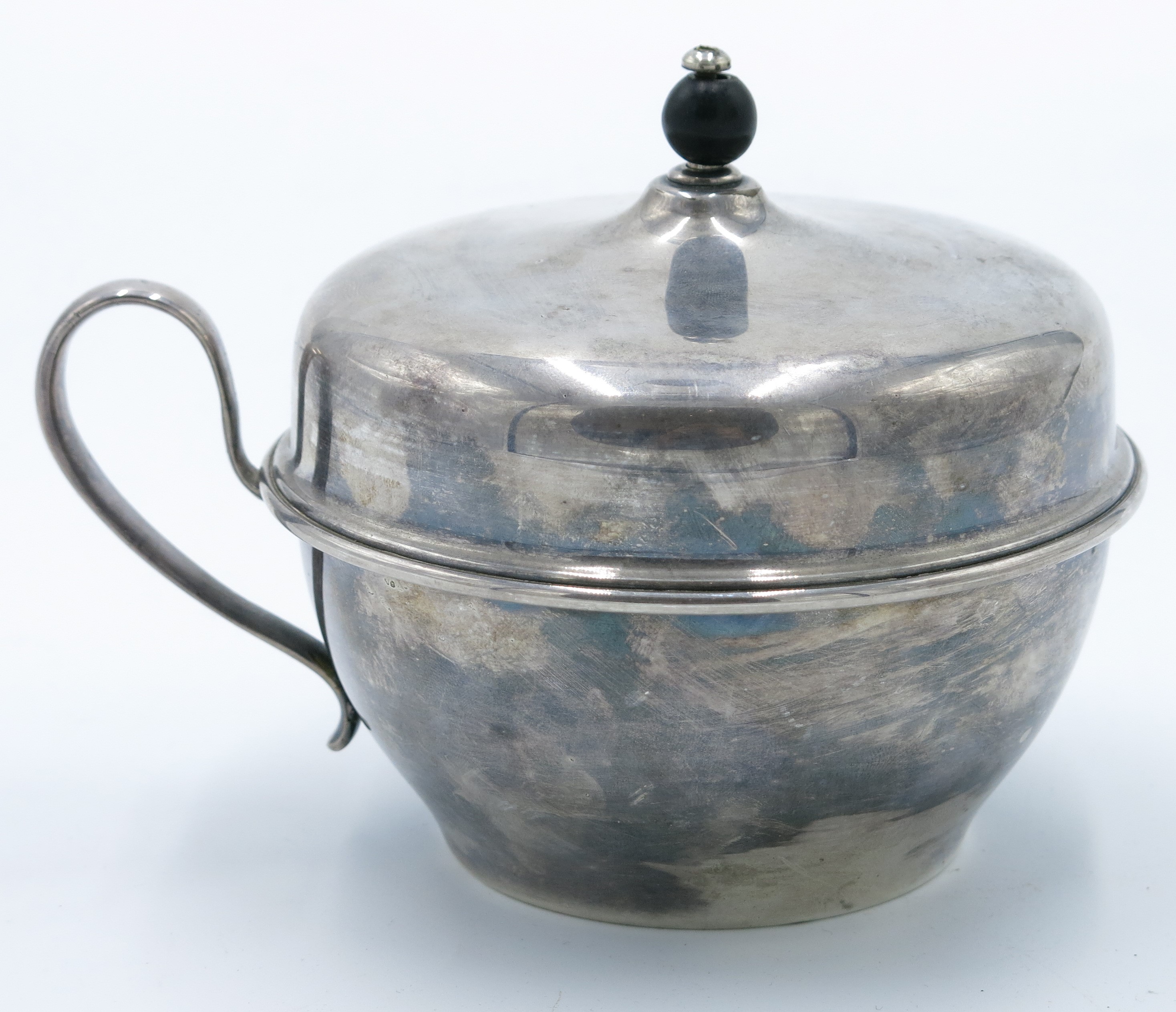 A W A S Benson brass teapot, of ovoid shape with overhead wooden handle and raised upon three legs, - Image 2 of 2