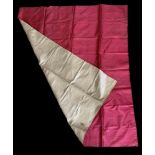 Rectangular silk shawl, one side cerise, the other ivory. 134 x 112cm Some damage to cerise silk.