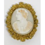 An early to mid 19th century cameo carved in shell with the head of a poet, gilt mount.