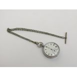 A Buren Grand Prix nickel cased open face pocket watch and chain.