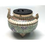 A Japanese satsuma pottery censer, signed, height 10.5cm, width 12.