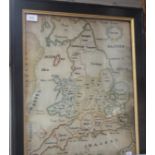 A silkwork map of England and Wales, early 19th century, by Cecilia Basset,