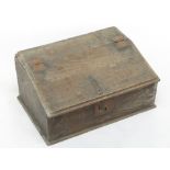 An oak bible box, initialled S.B. and dated 1723, height 25cm, width 54cm.