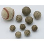 Ten assorted stitched leather balls, some possibly for fives, varying sizes, the smallest 2.