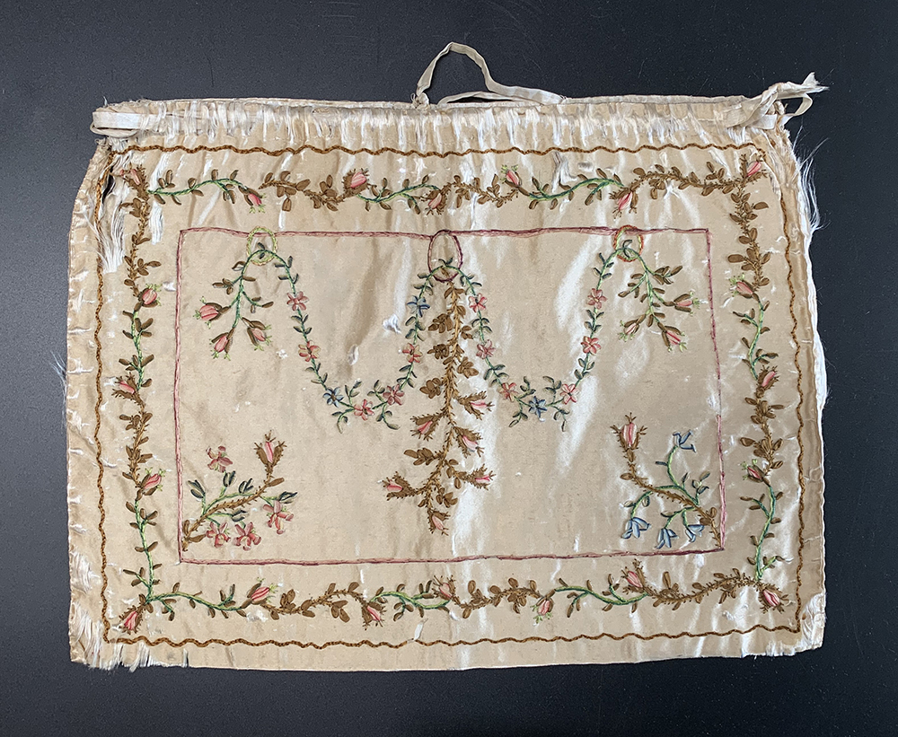 18th century cream satin silk drawstring bag,