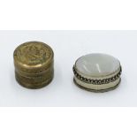A 19th century circular gilt brass box, the lid stamped 'bank token 3 shill 1814', diameter 4cm,