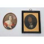 An 18th century miniature portrait of a gentleman together with a portrait miniature after an