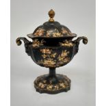 A Regency style toleware small urn and cover,