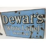 A Large Dewar's Whisky enamel advertising sign, white letters on a blue ground, height 122cm,