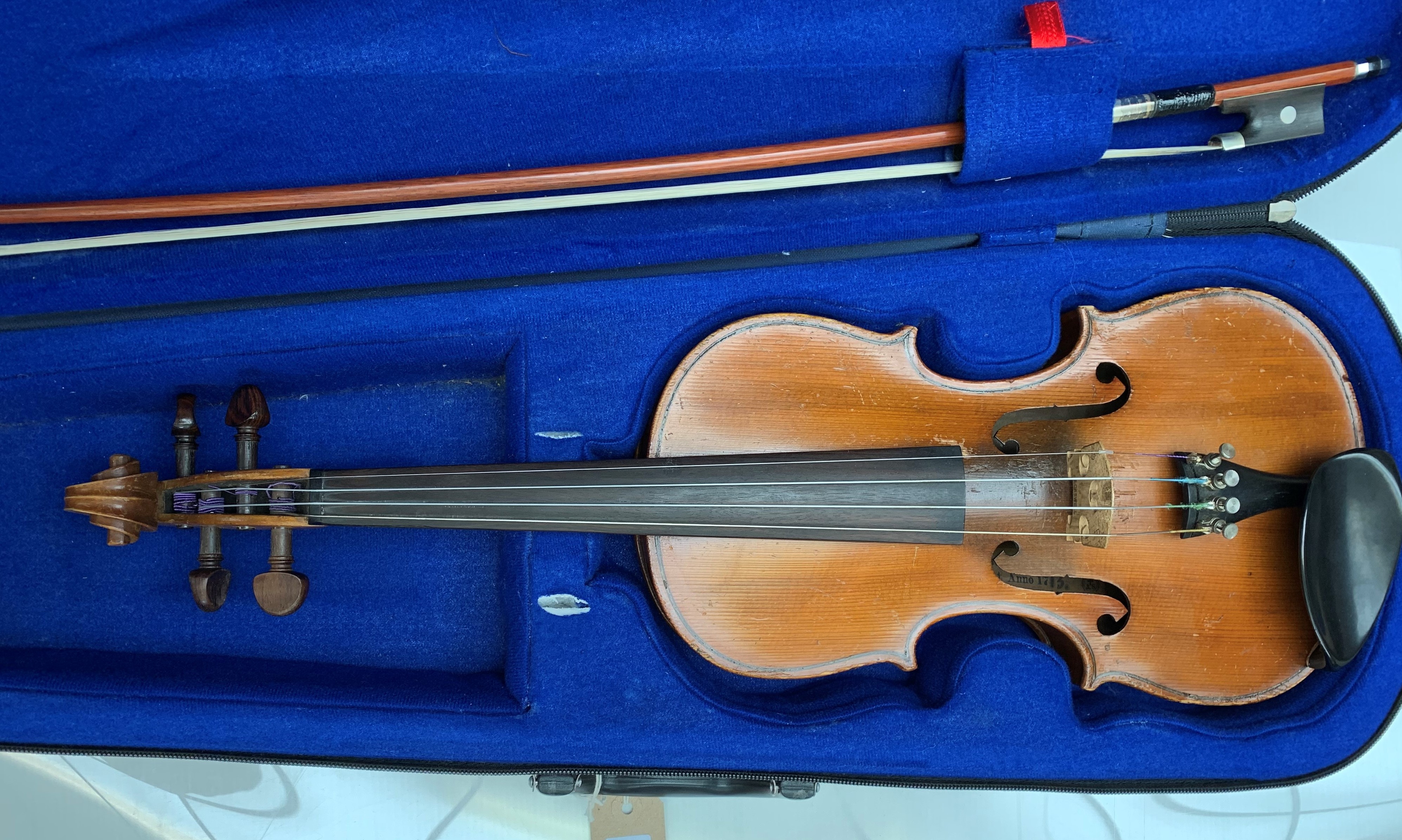 A 3/4 size violin, Stradivarius copy, with figured two-piece back, length of back 33. - Image 2 of 7