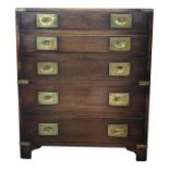 A mahogany military campaign style chest, 20th century, brass bound with a pair of carrying handles,