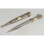 A Russian silver mounted kindjal dagger, with niello decorated and ivory mounted scabbard and hilt,