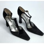 A pair of Chanel black satin evening shoes, with branded buckles, size 40.5 (UK 7), heel height 10.