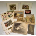 Sundry items to include a watercolour, sundry prints, a Tri-ang double decker bus etc.