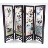 A Chinese porcelain folding table screen, 20th century, each panel signed, height 27cm.