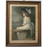 A large framed Pears print, of a girl seated on a bench, 92 x 71cm including frame.