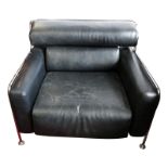 A 1970's Thonet black leather and chrome chair, 1970's, height 72cm, width 90cm.