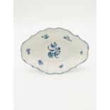 A Worcester blue and white dessert dish, 18th century, of lozenge shape,