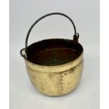 An Edwardian brass cauldron, height 30cm, diameter 41cm.