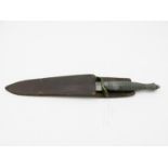 An FS type commando knife, with ribbed alloy hilt in later leather sheath, overall length 30cm,