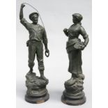 A pair of French Spelter large maritime figures, late 19th century,