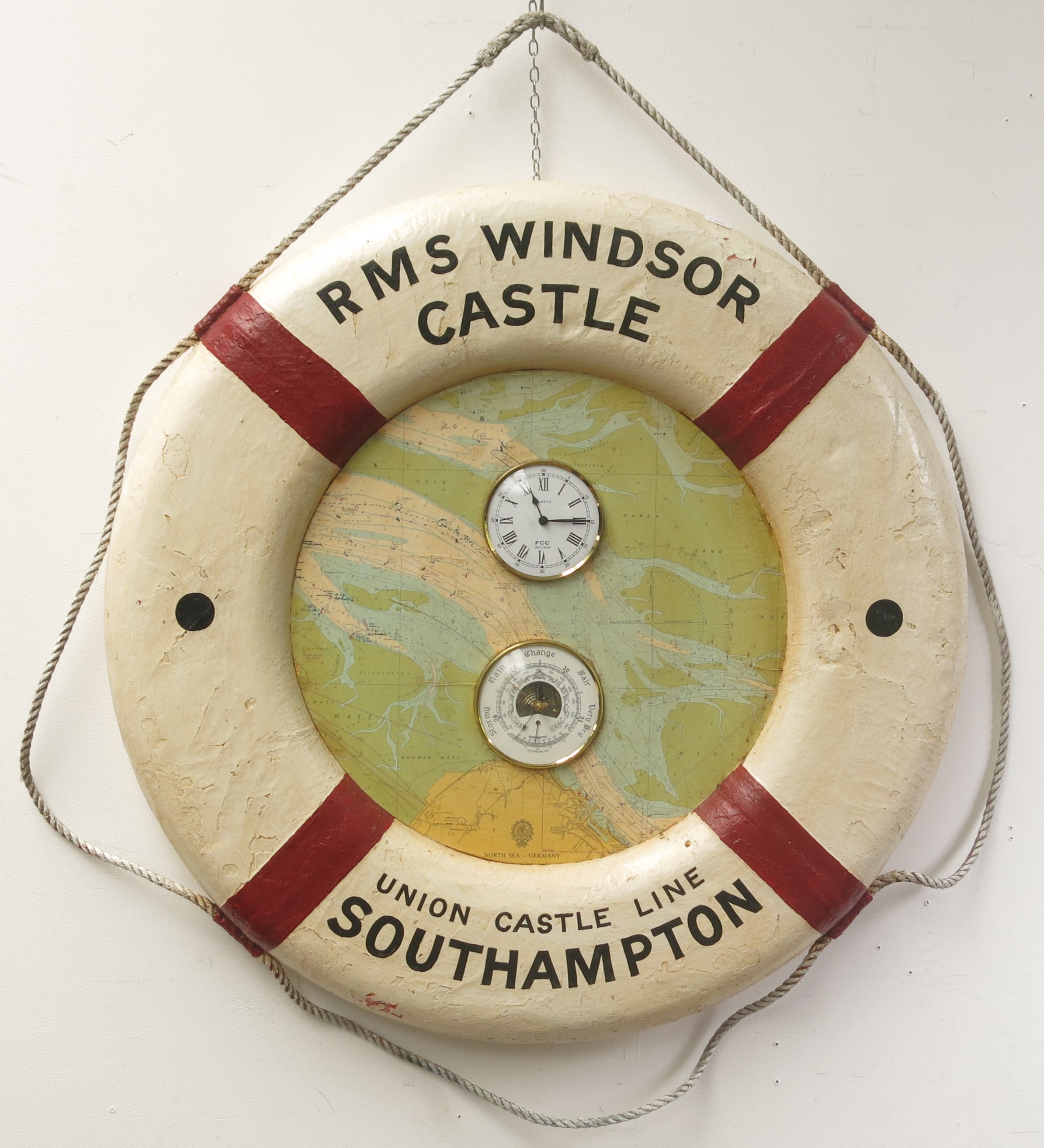 A Ship's life ring, painted 'RMS Windsor Castle Union Castle line Southampton',