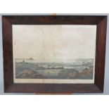 A coloured print by James Tonkin, 'A View of The Mounts Bay in Cornwall', in figured mahogany frame,