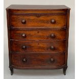 A George III mahogany chest of drawers, with four long drawers, on sabre legs, height 89cm,