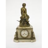 A French bronze and marble mantel clock, late 19th century,